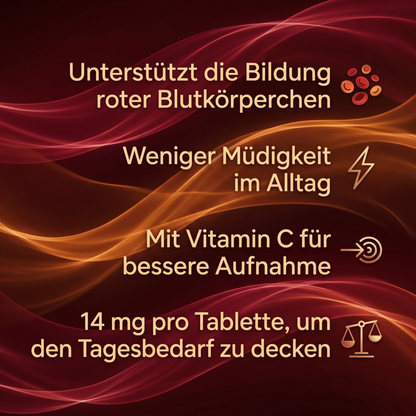 ONE Eisen + Vitamin C – Hochdosiert & Magenschonend – 120 Tabletten (4Monate)
