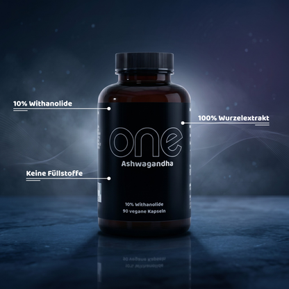 ONE Ashwagandha Extrakt 10%Withanolide – 300mg Hochdosiert – 90 Kapseln